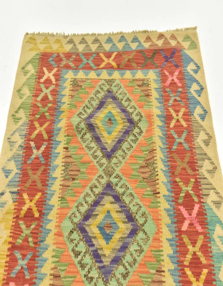 Detail image of  3' 5 x 6' 7  Hand Woven Kilim Maymana Wool Runner Rug