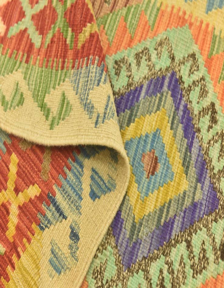 Detail image of  3' 5 x 6' 7  Hand Woven Kilim Maymana Wool Runner Rug