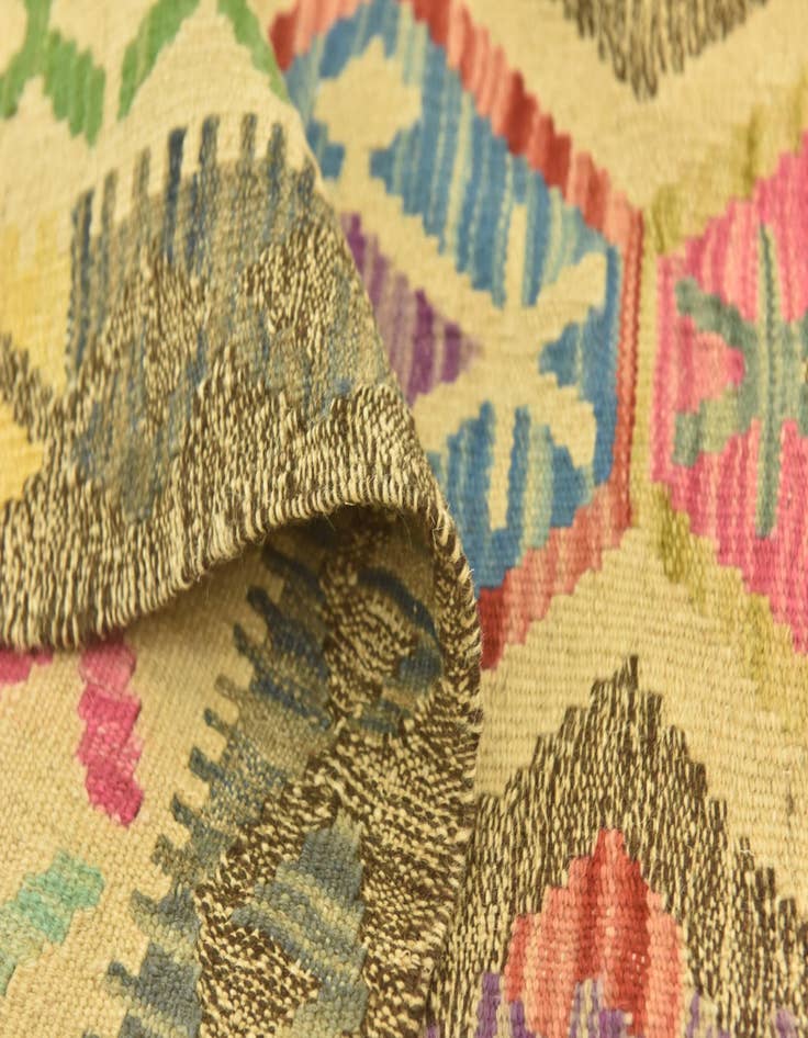 Detail image of  3' 4 x 6' 4  Hand Woven Kilim Maymana Wool Runner Rug