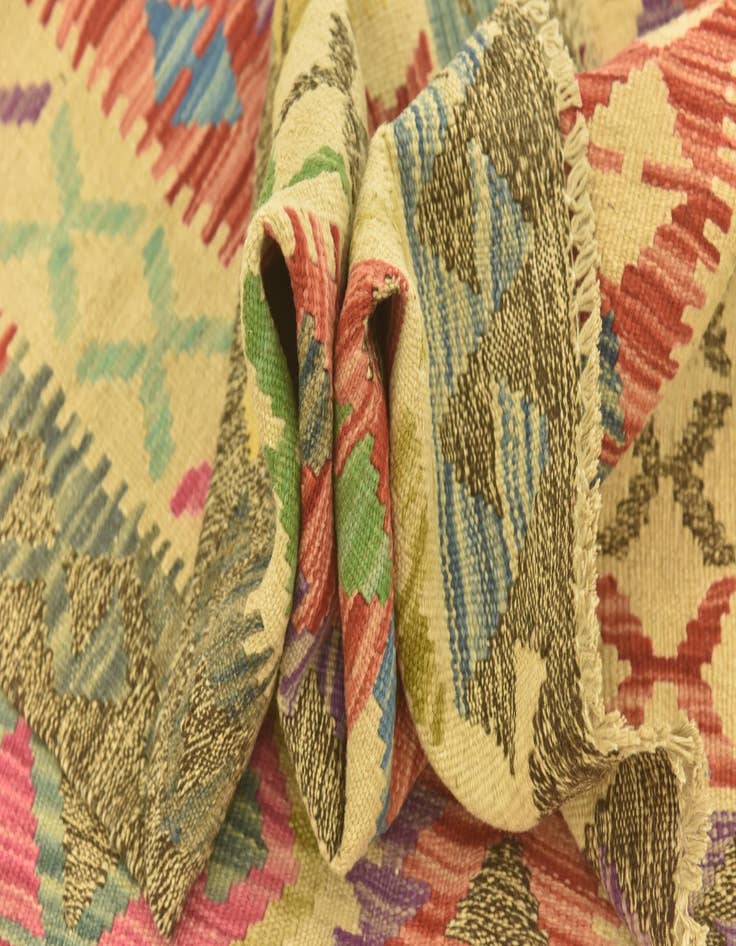 Detail image of  3' 4 x 6' 4  Hand Woven Kilim Maymana Wool Runner Rug