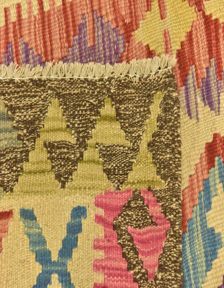 Detail image of  3' 4 x 6' 4  Hand Woven Kilim Maymana Wool Runner Rug