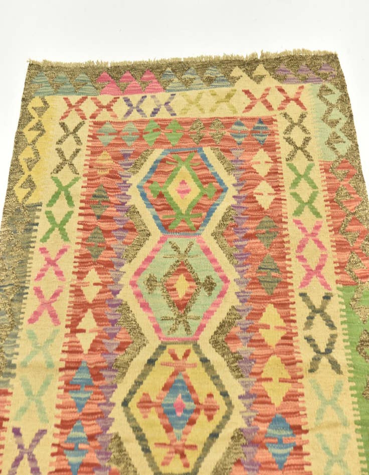 Detail image of  3' 4 x 6' 4  Hand Woven Kilim Maymana Wool Runner Rug