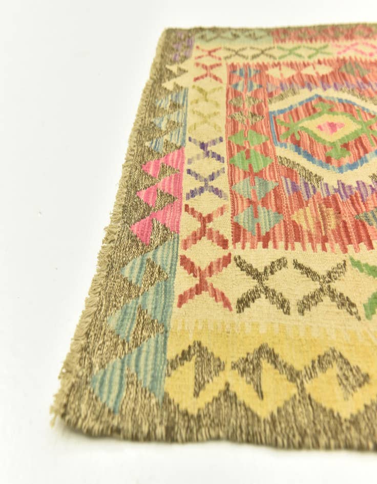 Detail image of  3' 4 x 6' 4  Hand Woven Kilim Maymana Wool Runner Rug