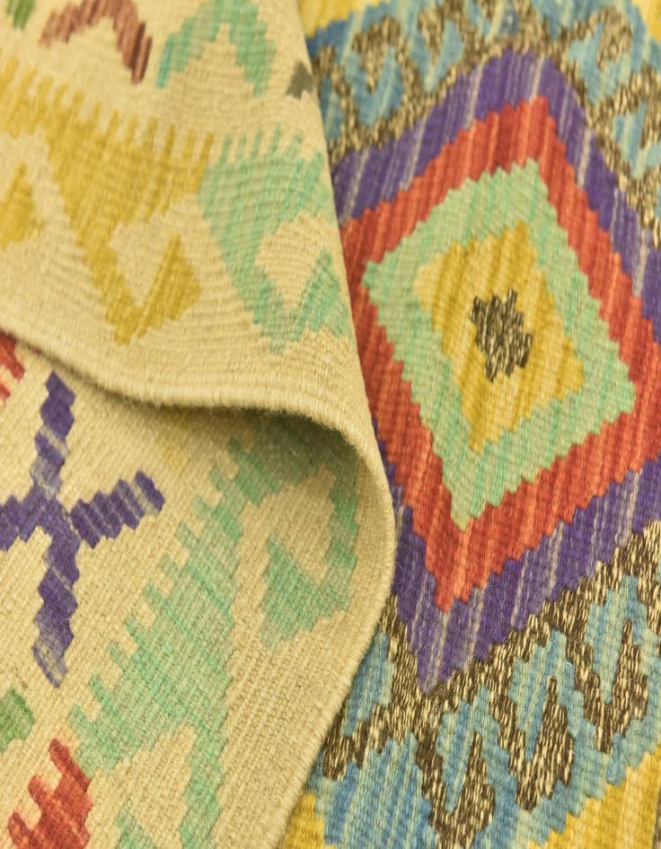 Detail image of  3' 4 x 6' 5  Hand Woven Kilim Maymana Wool Runner Rug