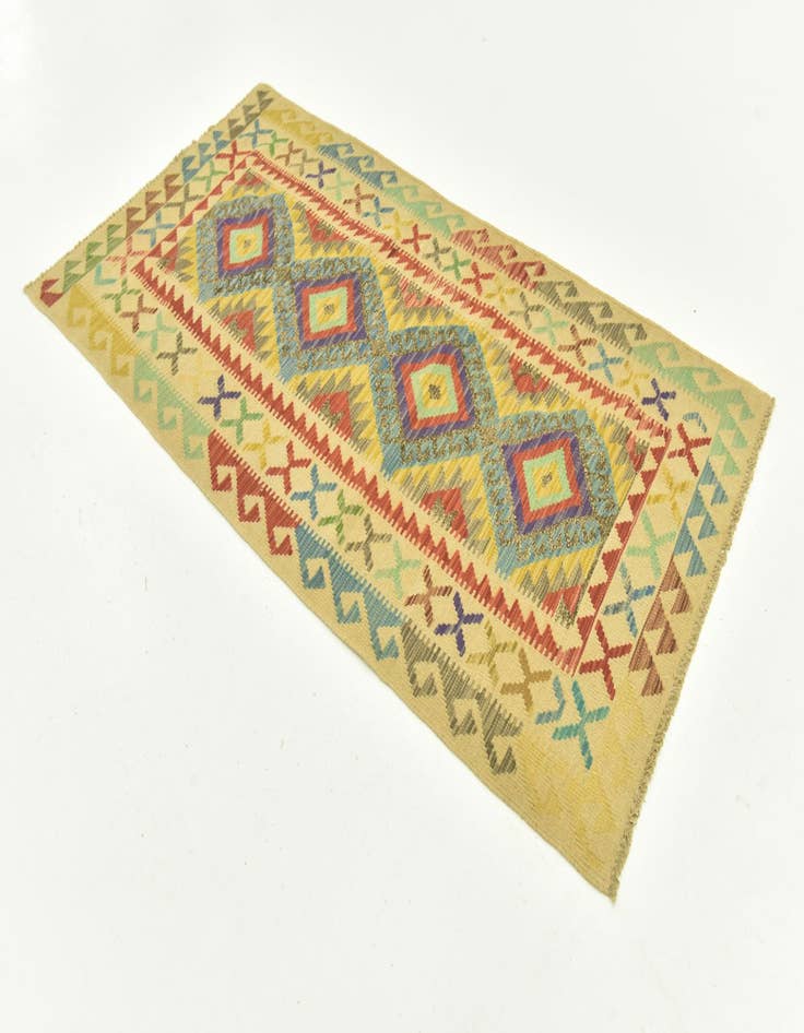 Detail image of  3' 4 x 6' 5  Hand Woven Kilim Maymana Wool Runner Rug