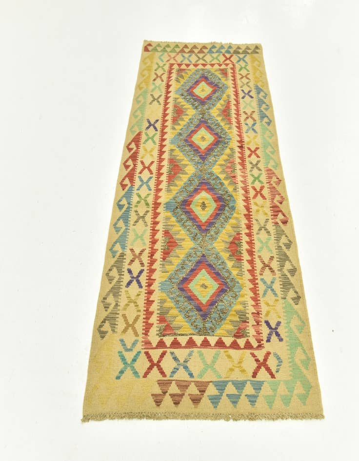 Detail image of  3' 4 x 6' 5  Hand Woven Kilim Maymana Wool Runner Rug