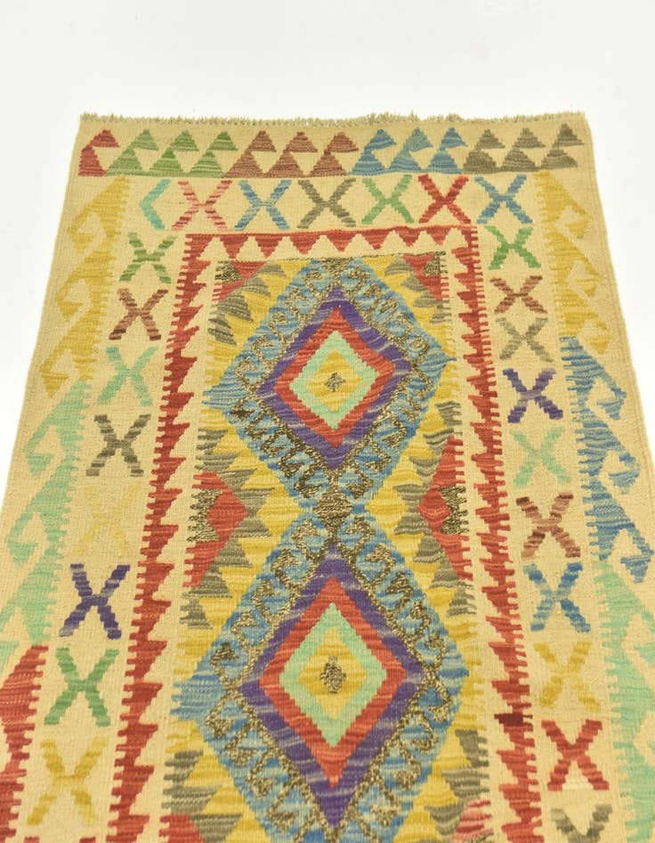 Detail image of  3' 4 x 6' 5  Hand Woven Kilim Maymana Wool Runner Rug