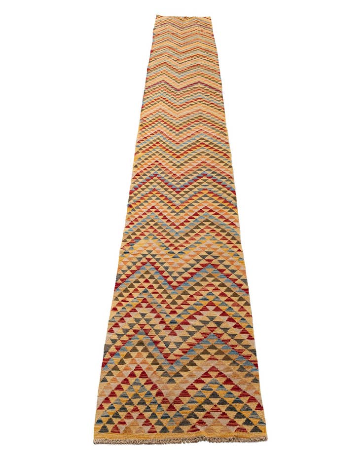 Detail image of  3' x 15' 10  Hand Woven Kilim Maymana Wool Runner Rug