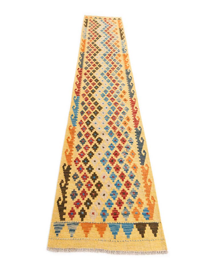 Detail image of  2' 9 x 9' 10  Hand Woven Kilim Maymana Wool Runner Rug