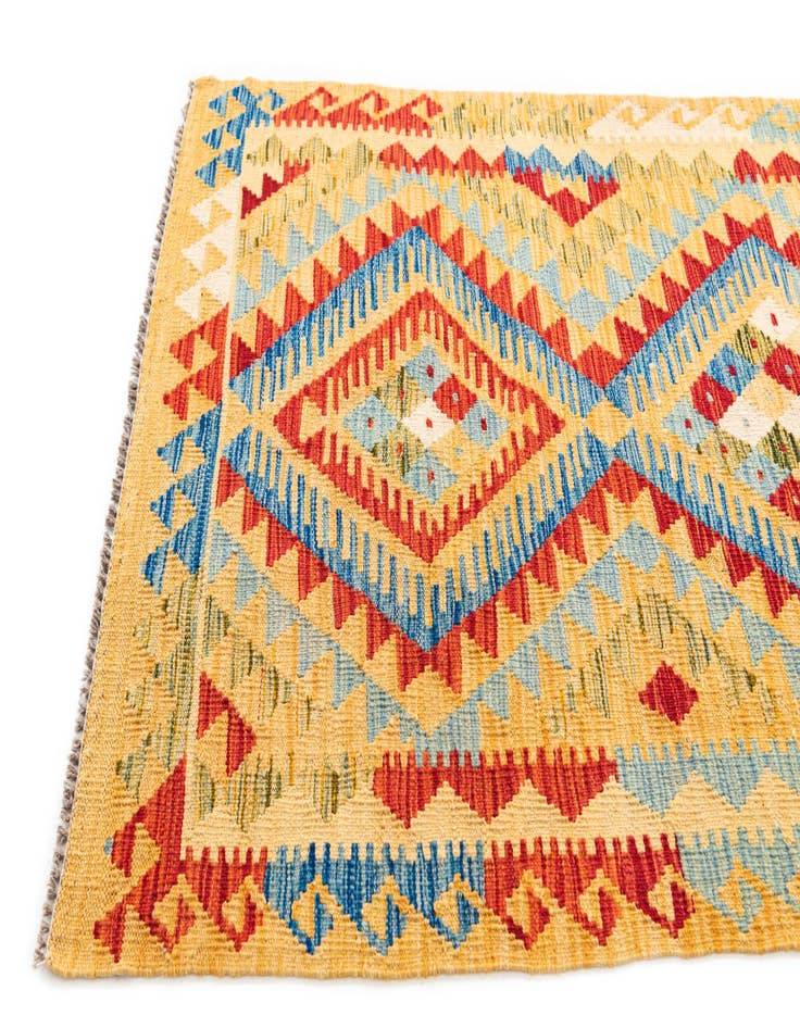 Detail image of  3' 5 x 6' 8  Hand Woven Kilim Maymana Wool Runner Rug