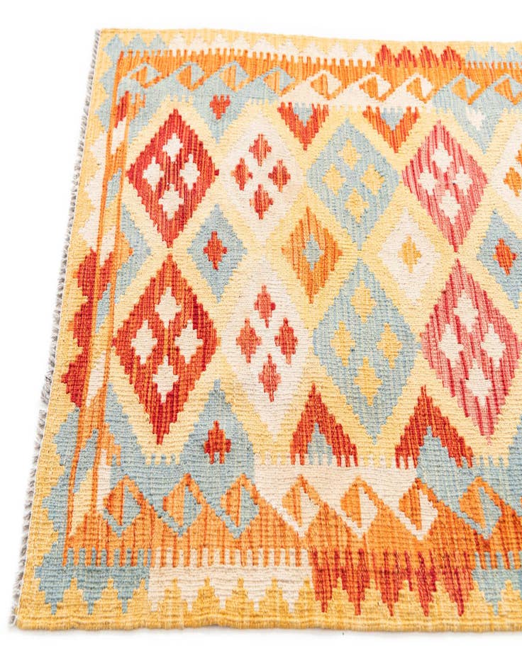 Detail image of  3' 3 x 6' 6  Hand Woven Kilim Maymana Wool Runner Rug