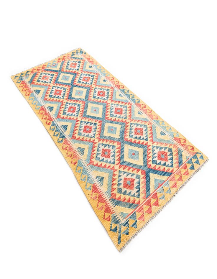 Detail image of  3' 5 x 6' 9  Hand Woven Kilim Maymana Wool Runner Rug