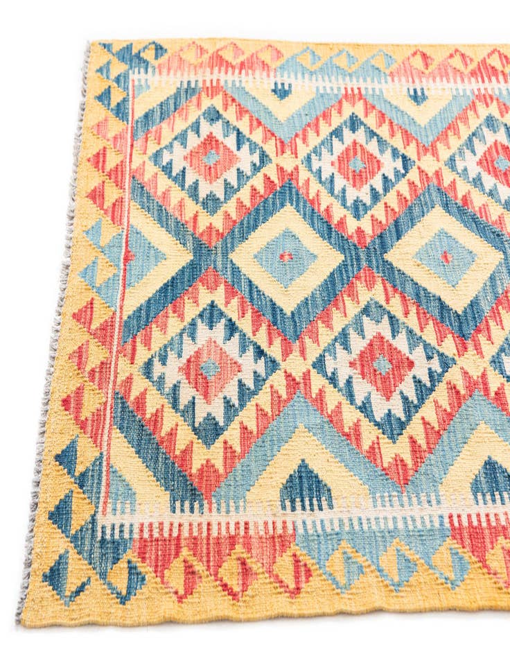 Detail image of  3' 5 x 6' 9  Hand Woven Kilim Maymana Wool Runner Rug