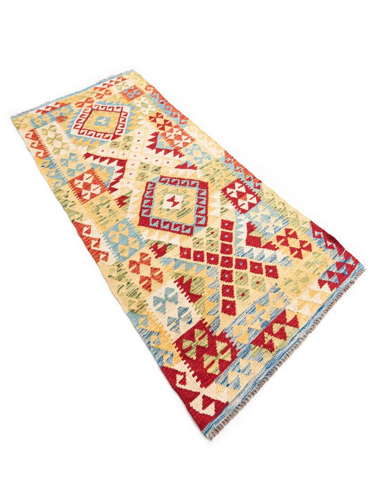 Detail image of  3' 4 x 6' 10  Hand Woven Kilim Maymana Wool Runner Rug