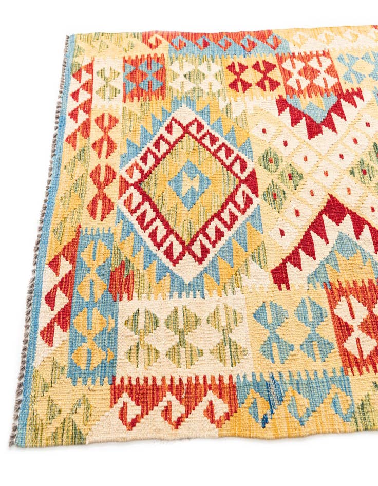 Detail image of  3' 4 x 6' 10  Hand Woven Kilim Maymana Wool Runner Rug