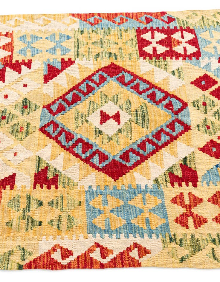 Detail image of  3' 4 x 6' 10  Hand Woven Kilim Maymana Wool Runner Rug