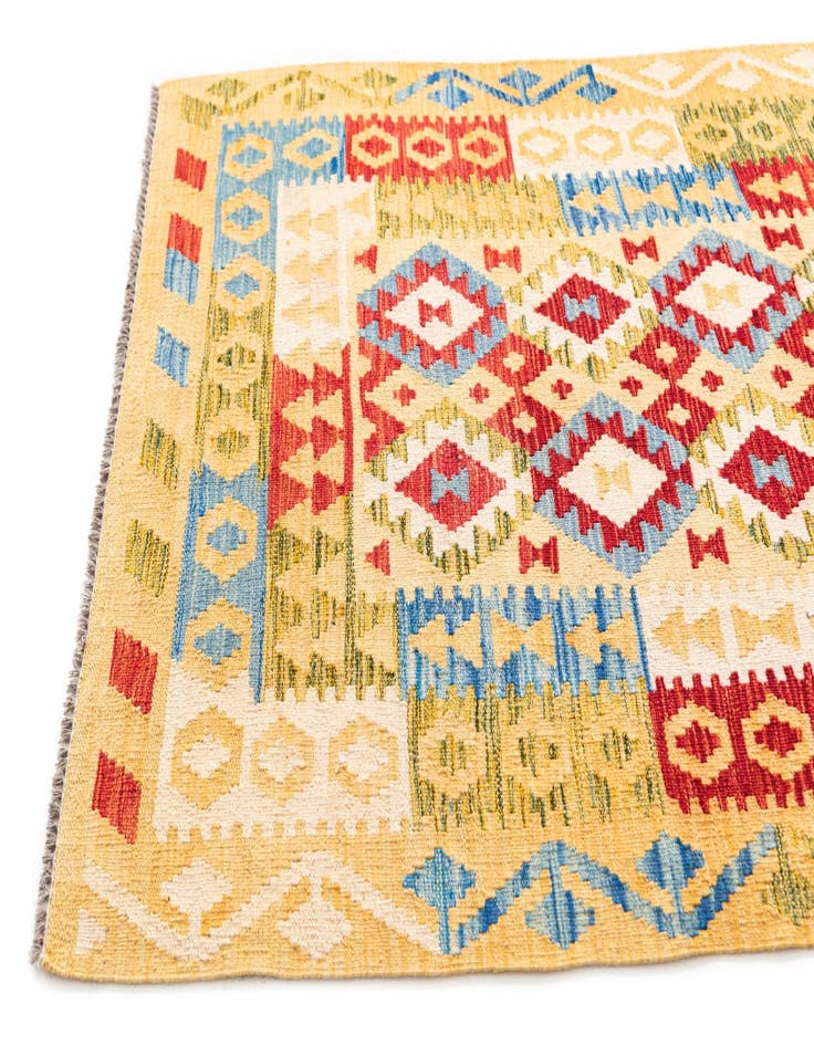 Detail image of  3' 5 x 6' 8  Hand Woven Kilim Maymana Wool Runner Rug