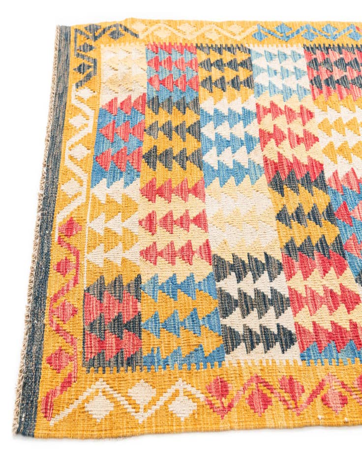 Detail image of  3' 3 x 6' 6  Hand Woven Kilim Maymana Wool Runner Rug