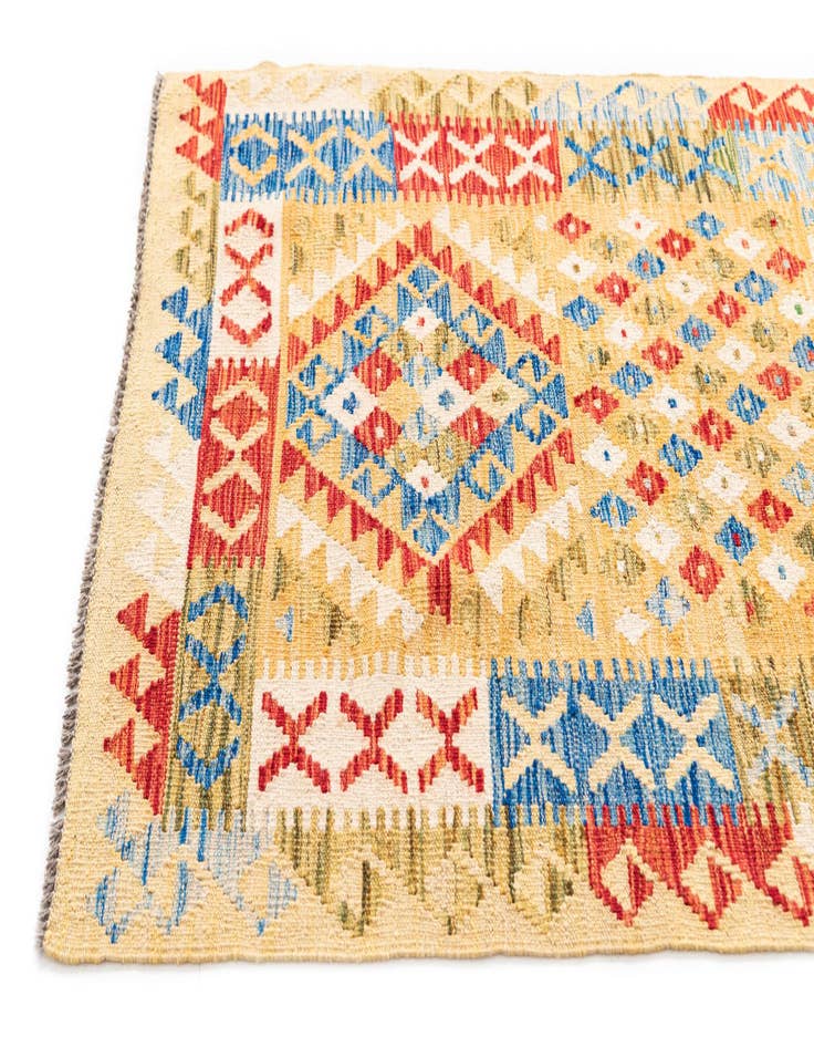 Detail image of  3' 4 x 6' 7  Hand Woven Kilim Maymana Wool Runner Rug
