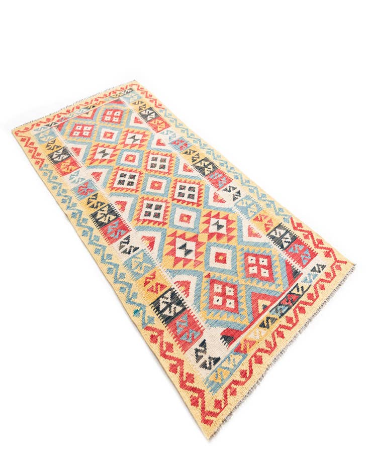 Detail image of  3' 5 x 6' 8  Hand Woven Kilim Maymana Wool Runner Rug