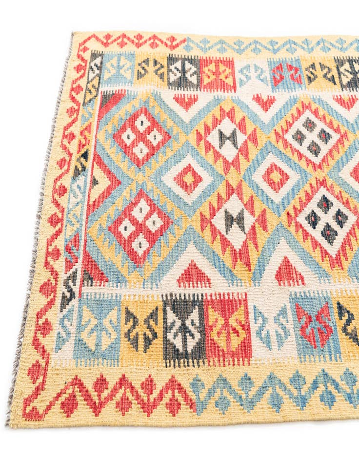 Detail image of  3' 5 x 6' 8  Hand Woven Kilim Maymana Wool Runner Rug