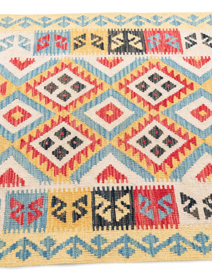 Detail image of  3' 5 x 6' 8  Hand Woven Kilim Maymana Wool Runner Rug
