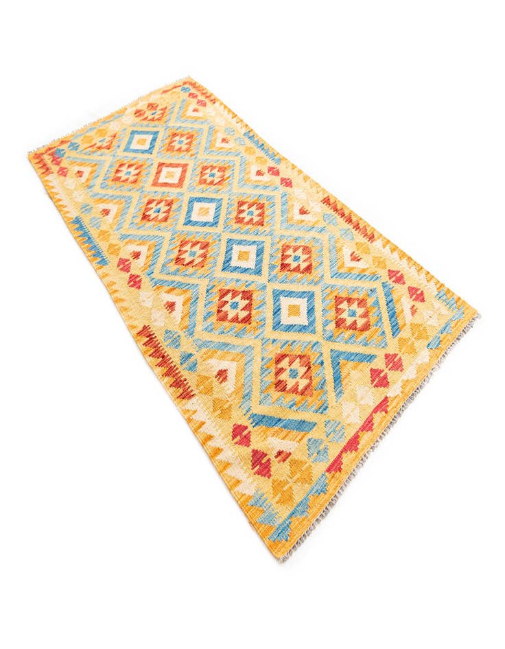 Detail image of  3' 5 x 6' 9  Hand Woven Kilim Maymana Wool Runner Rug