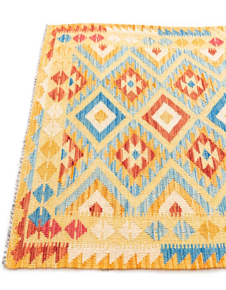 Detail image of  3' 5 x 6' 9  Hand Woven Kilim Maymana Wool Runner Rug
