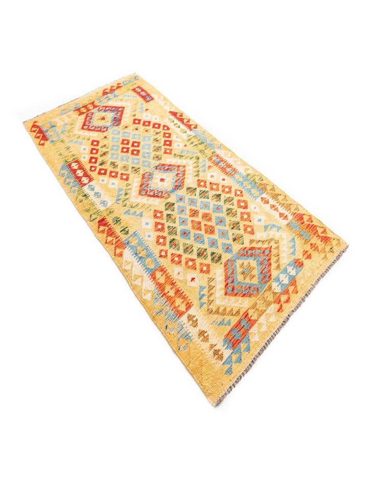 Detail image of  3' 5 x 6' 9  Hand Woven Kilim Maymana Wool Runner Rug