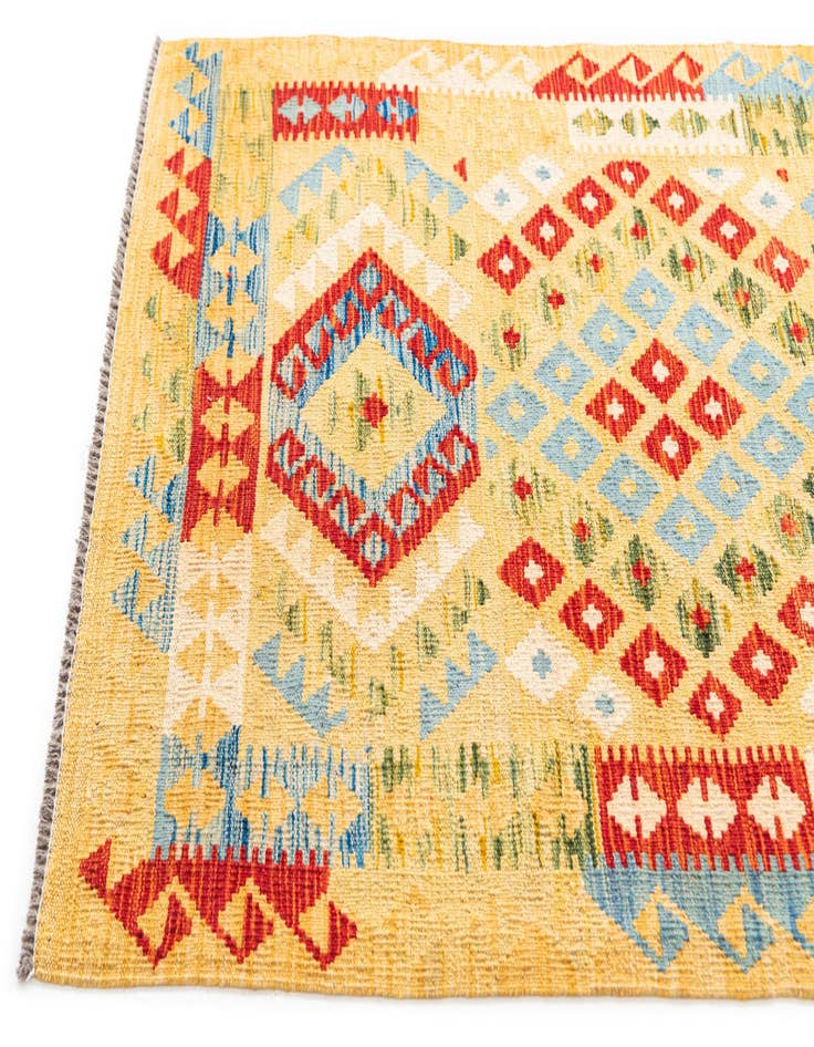 Detail image of  3' 5 x 6' 9  Hand Woven Kilim Maymana Wool Runner Rug