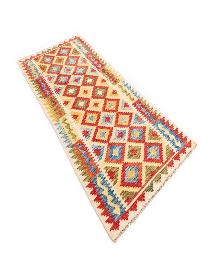Detail image of  3' 2 x 6' 7  Hand Woven Kilim Maymana Wool Runner Rug