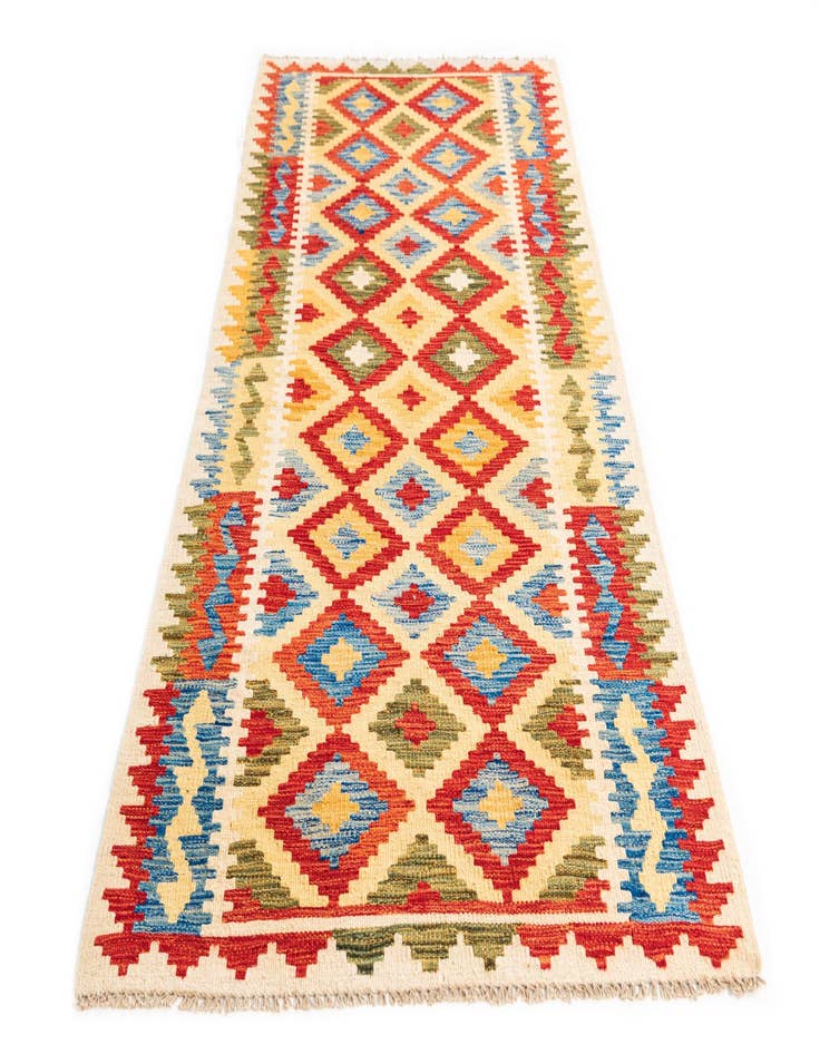 Detail image of  3' 2 x 6' 7  Hand Woven Kilim Maymana Wool Runner Rug