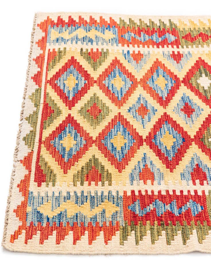 Detail image of  3' 2 x 6' 7  Hand Woven Kilim Maymana Wool Runner Rug