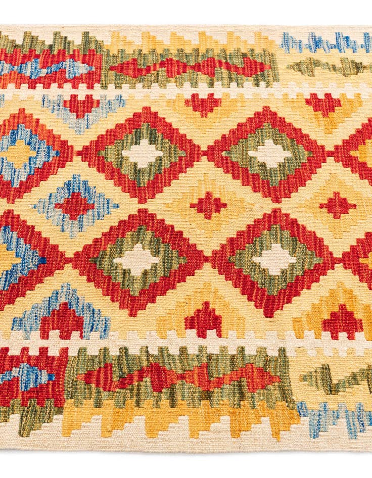Detail image of  3' 2 x 6' 7  Hand Woven Kilim Maymana Wool Runner Rug