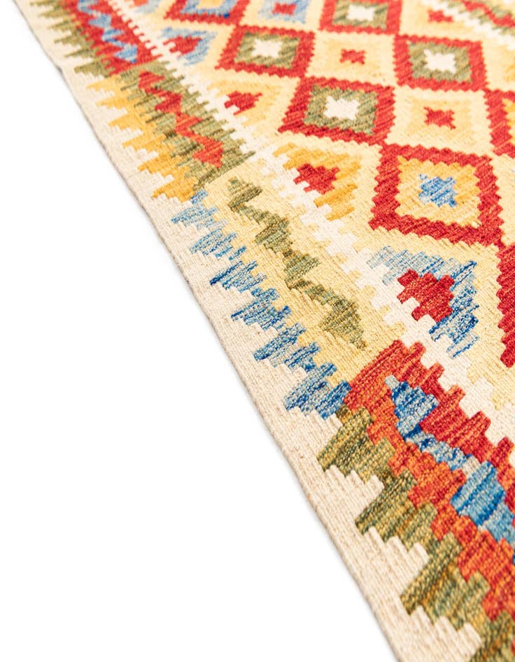 Detail image of  3' 2 x 6' 7  Hand Woven Kilim Maymana Wool Runner Rug
