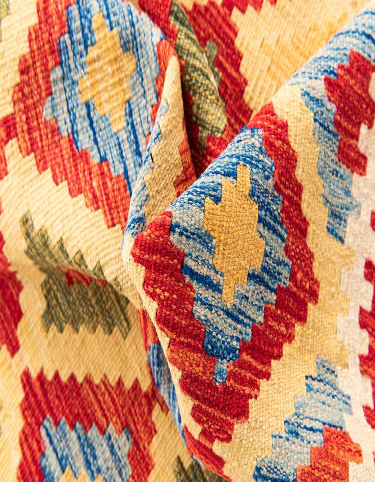 Detail image of  3' 2 x 6' 7  Hand Woven Kilim Maymana Wool Runner Rug