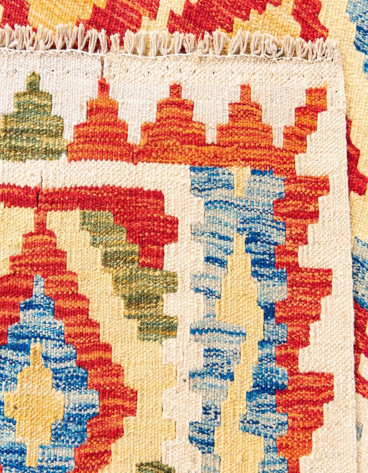 Detail image of  3' 2 x 6' 7  Hand Woven Kilim Maymana Wool Runner Rug