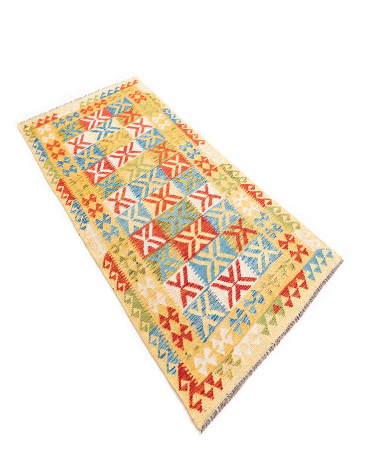 Detail image of  3' 4 x 6' 7  Hand Woven Kilim Maymana Wool Runner Rug