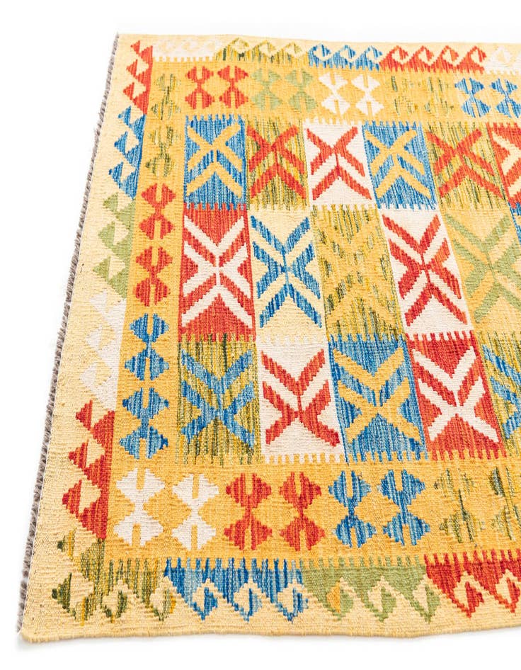 Detail image of  3' 4 x 6' 7  Hand Woven Kilim Maymana Wool Runner Rug