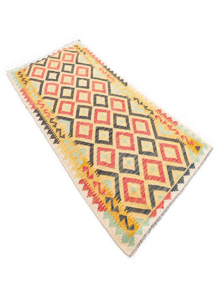 Detail image of  3' 5 x 6' 8  Hand Woven Kilim Maymana Wool Runner Rug