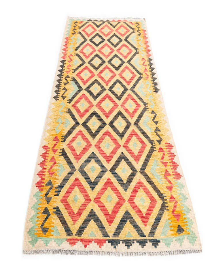 Detail image of  3' 5 x 6' 8  Hand Woven Kilim Maymana Wool Runner Rug