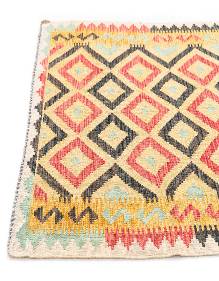 Detail image of  3' 5 x 6' 8  Hand Woven Kilim Maymana Wool Runner Rug