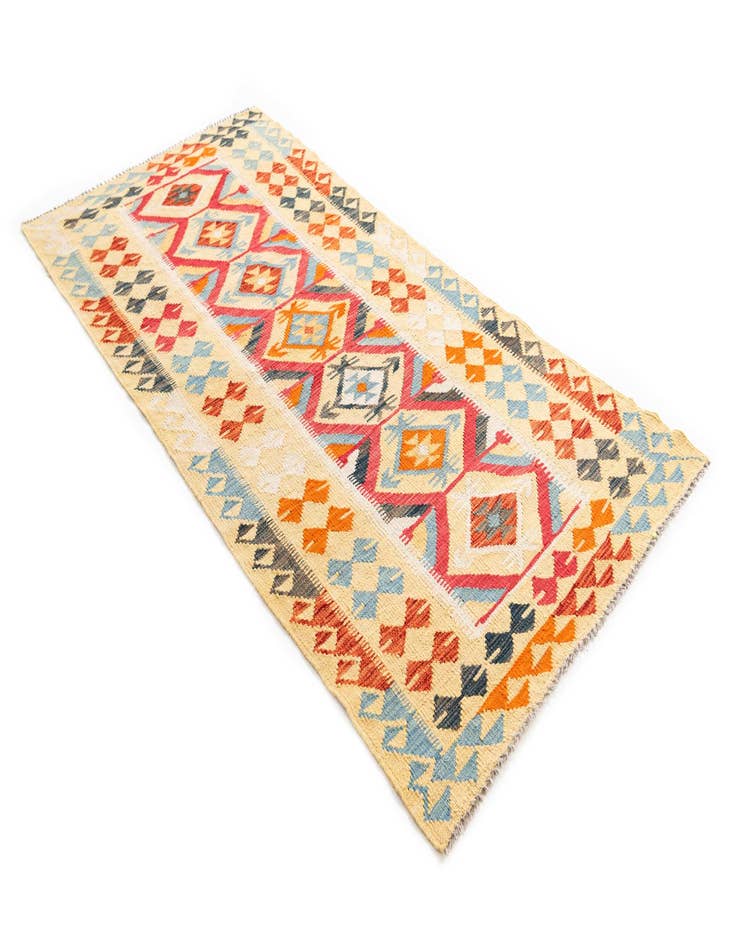 Detail image of  3' 4 x 6' 8  Hand Woven Kilim Maymana Wool Runner Rug