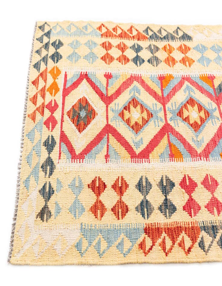 Detail image of  3' 4 x 6' 8  Hand Woven Kilim Maymana Wool Runner Rug