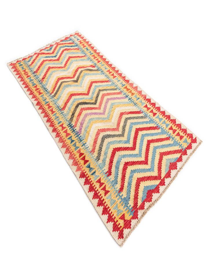 Detail image of  3' 4 x 6' 6  Hand Woven Kilim Maymana Wool Runner Rug