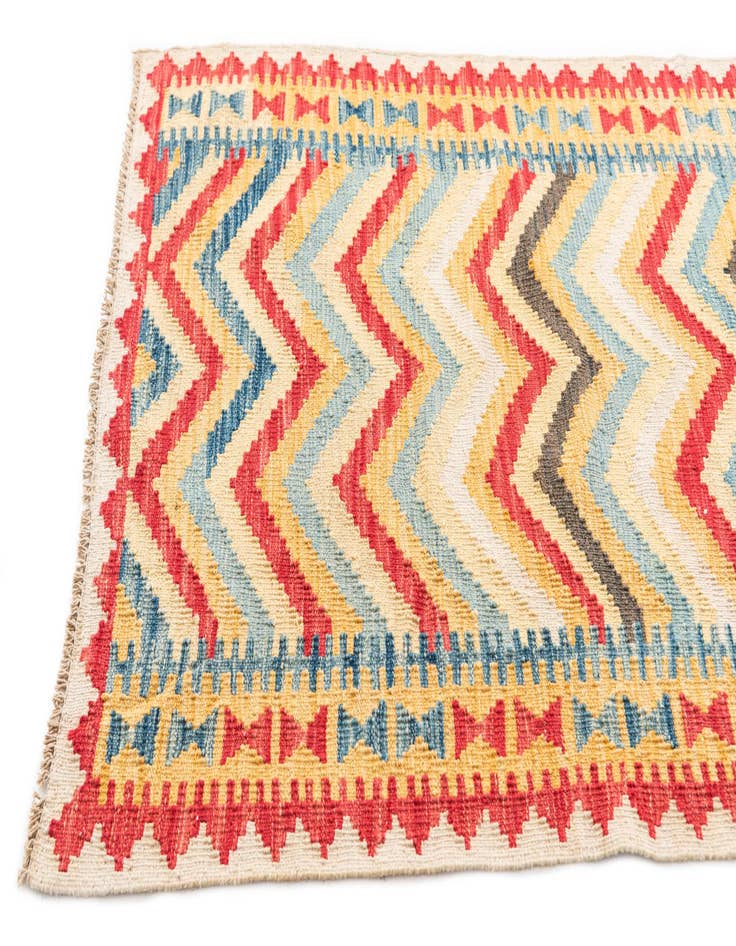 Detail image of  3' 4 x 6' 6  Hand Woven Kilim Maymana Wool Runner Rug