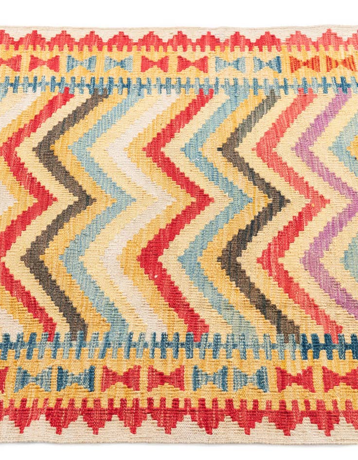 Detail image of  3' 4 x 6' 6  Hand Woven Kilim Maymana Wool Runner Rug