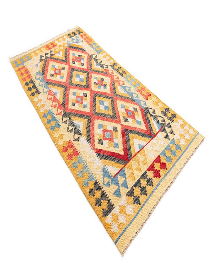 Detail image of  3' 5 x 6' 7  Hand Woven Kilim Maymana Wool Runner Rug