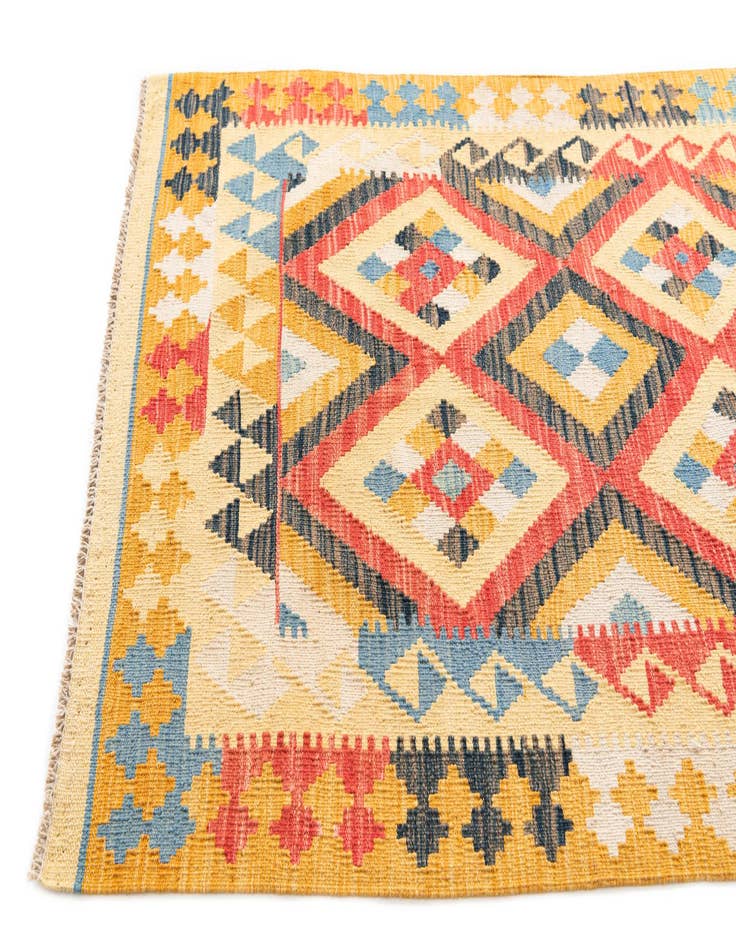 Detail image of  3' 5 x 6' 7  Hand Woven Kilim Maymana Wool Runner Rug