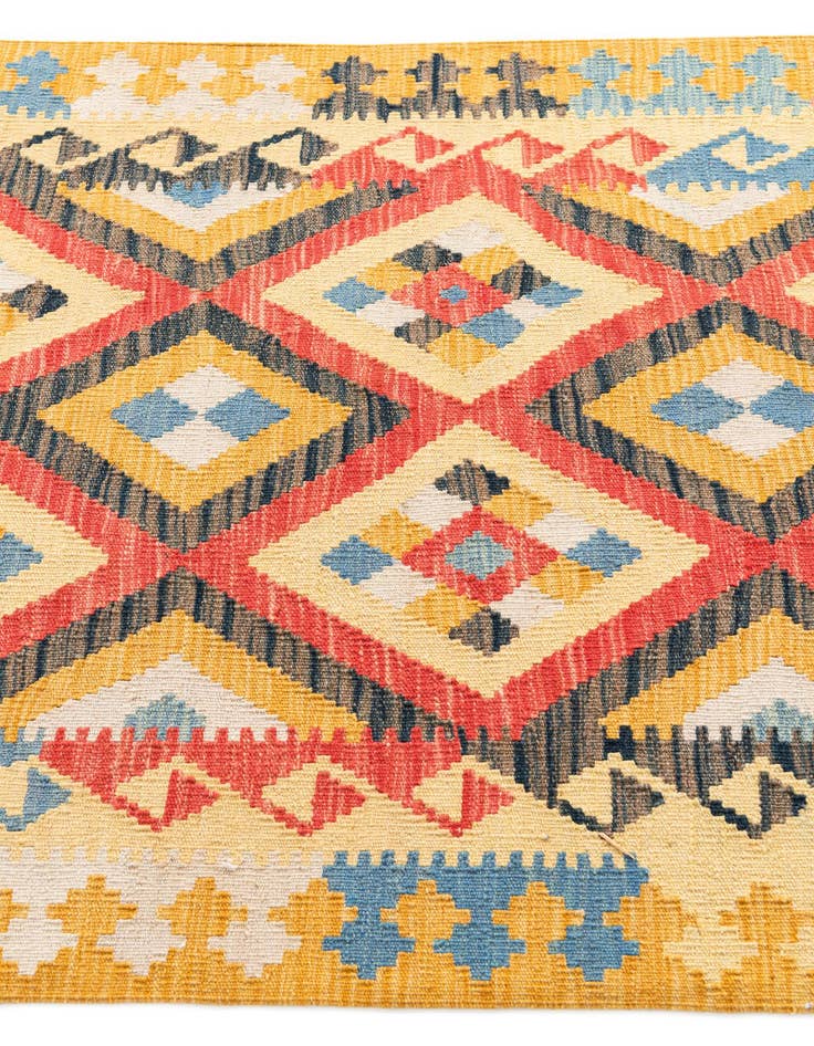 Detail image of  3' 5 x 6' 7  Hand Woven Kilim Maymana Wool Runner Rug